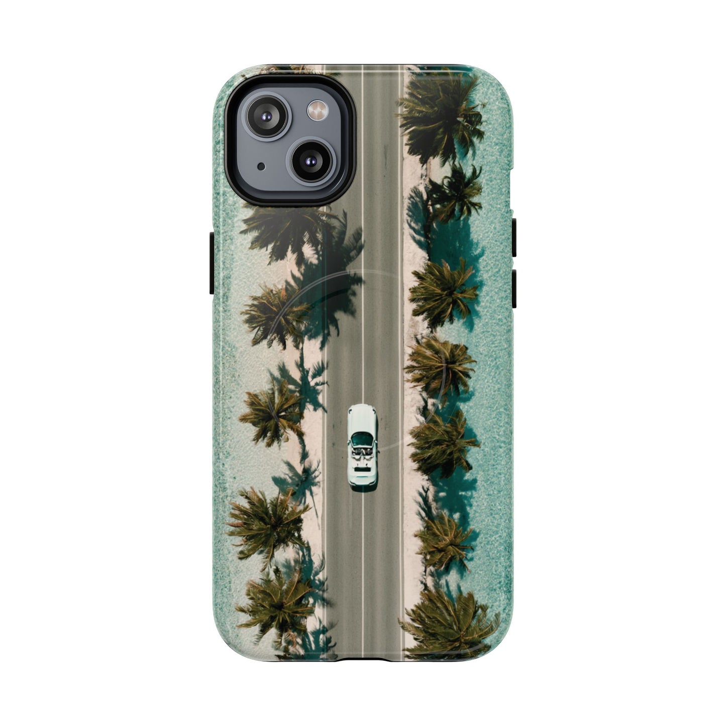 Palm Road Tough Magnetic Phone Case — Coastal Aerial Car Design