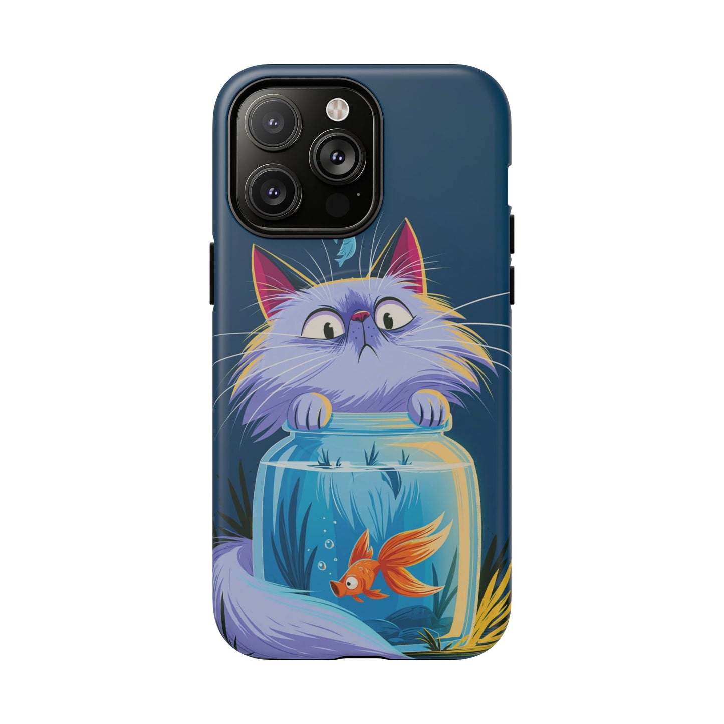 Magnetic Tough Phone Case — Playful Cat & Goldfish Illustration