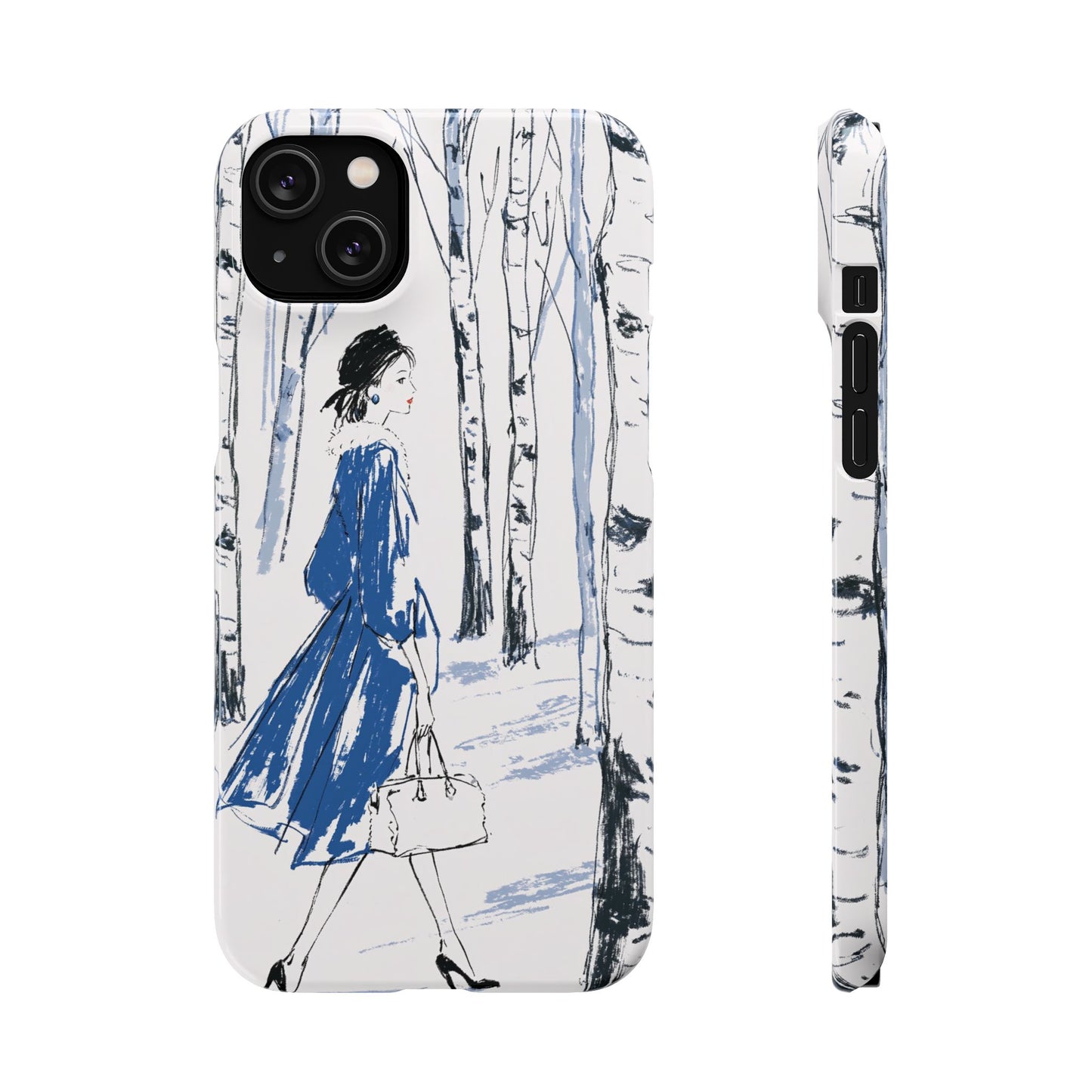 Birch Walk Phone Case — Stylish Blue Winter Illustration Snap Case