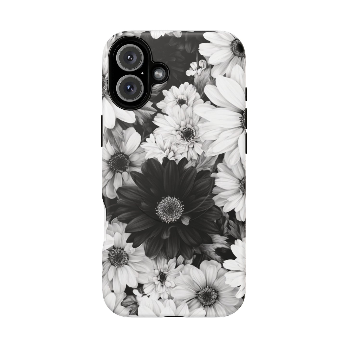 Black & White Floral Tough Magnetic Phone Case — Monochrome Daisy Protection