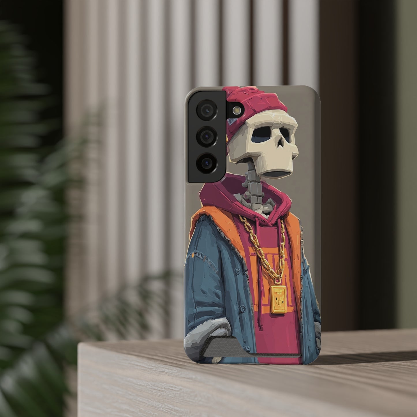 Stylish Skeleton Phone Case with Card Holder, Trendy Skull Case, Unique Gift for Tech Lovers, Halloween Decor, Everyday Use