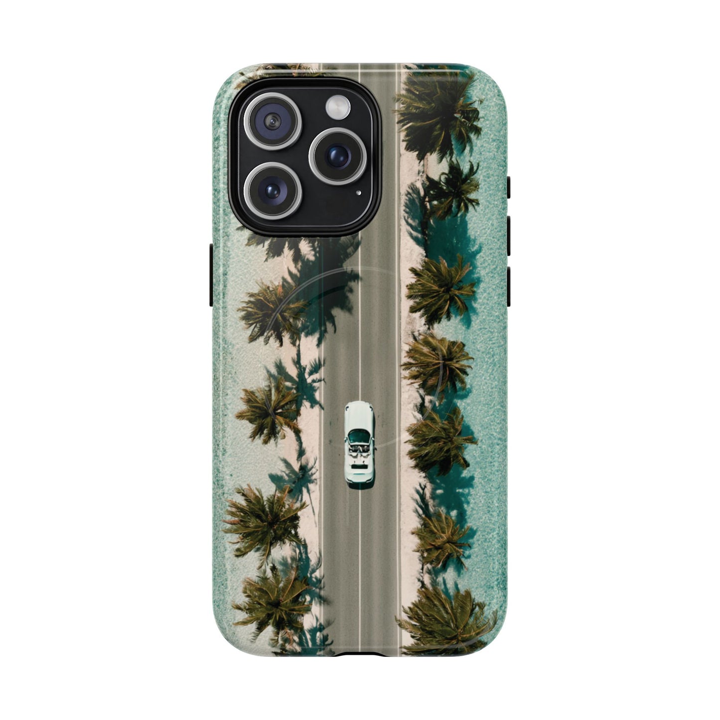 Palm Road Tough Magnetic Phone Case — Coastal Aerial Car Design