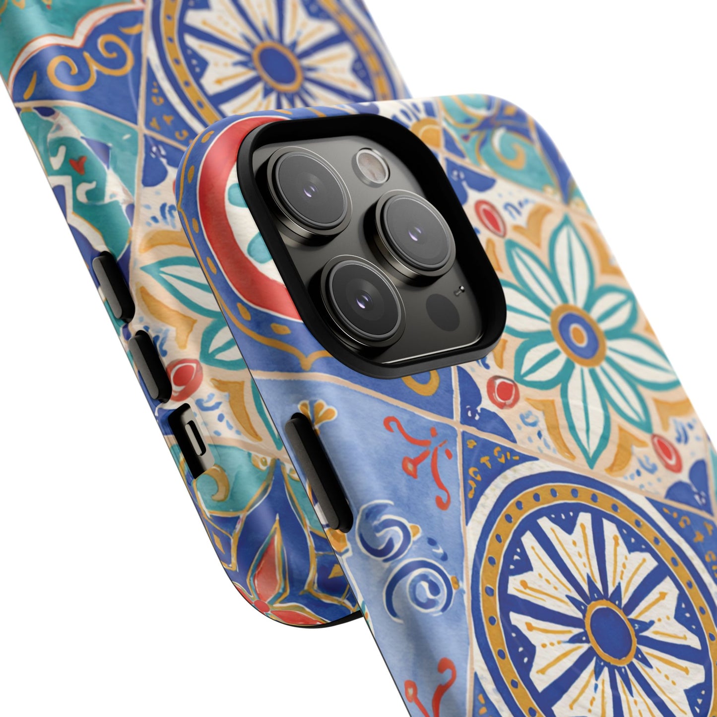 Mediterranean Tile Magnetic Phone Case — Blue Floral Mosaic Tough Case