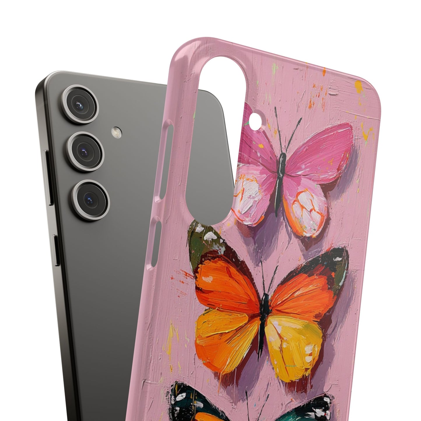 Pink Butterfly Snap Case Cover For iPhone and Samsung