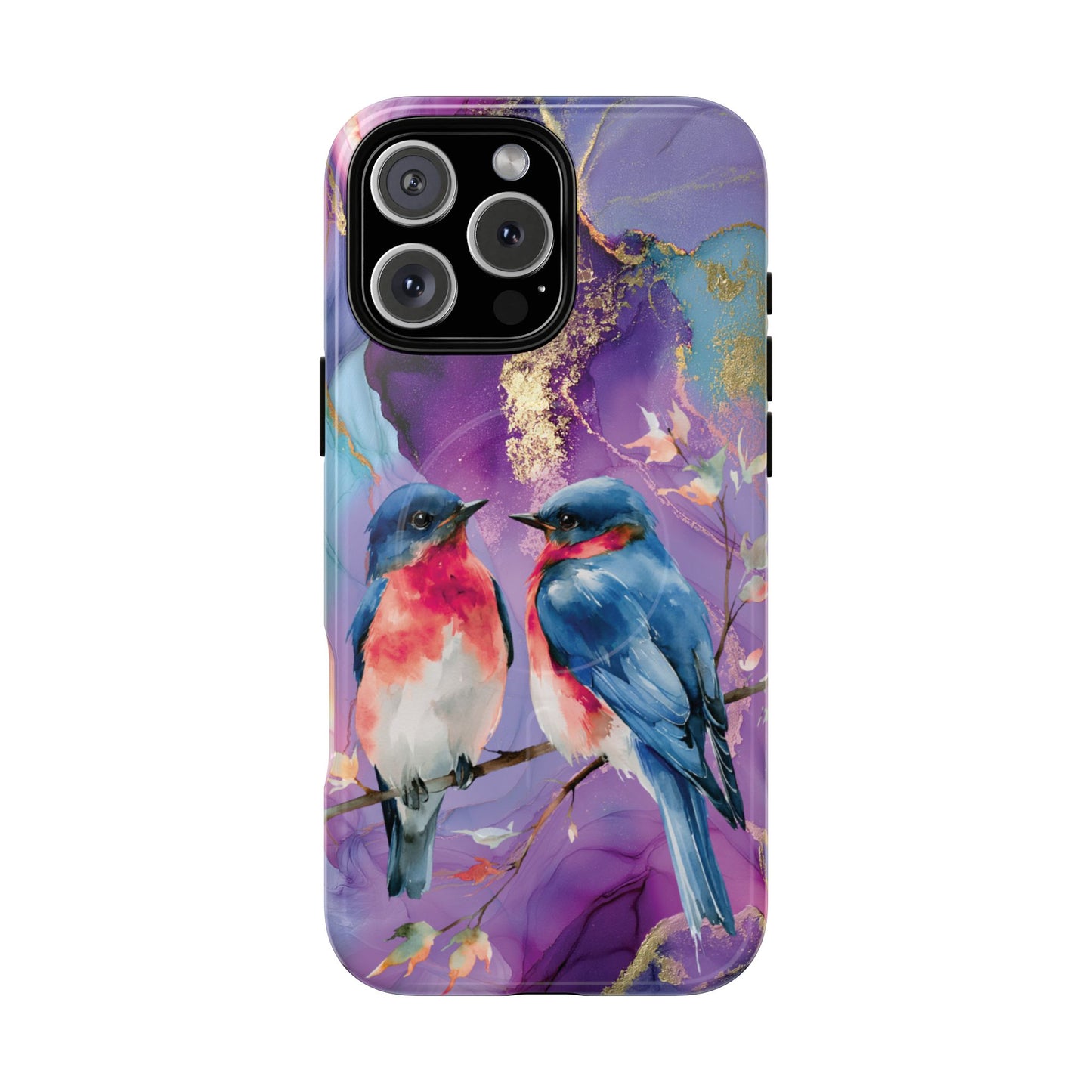 Bird Pair Tough Magnetic Phone Case — Purple Watercolor Floral Design