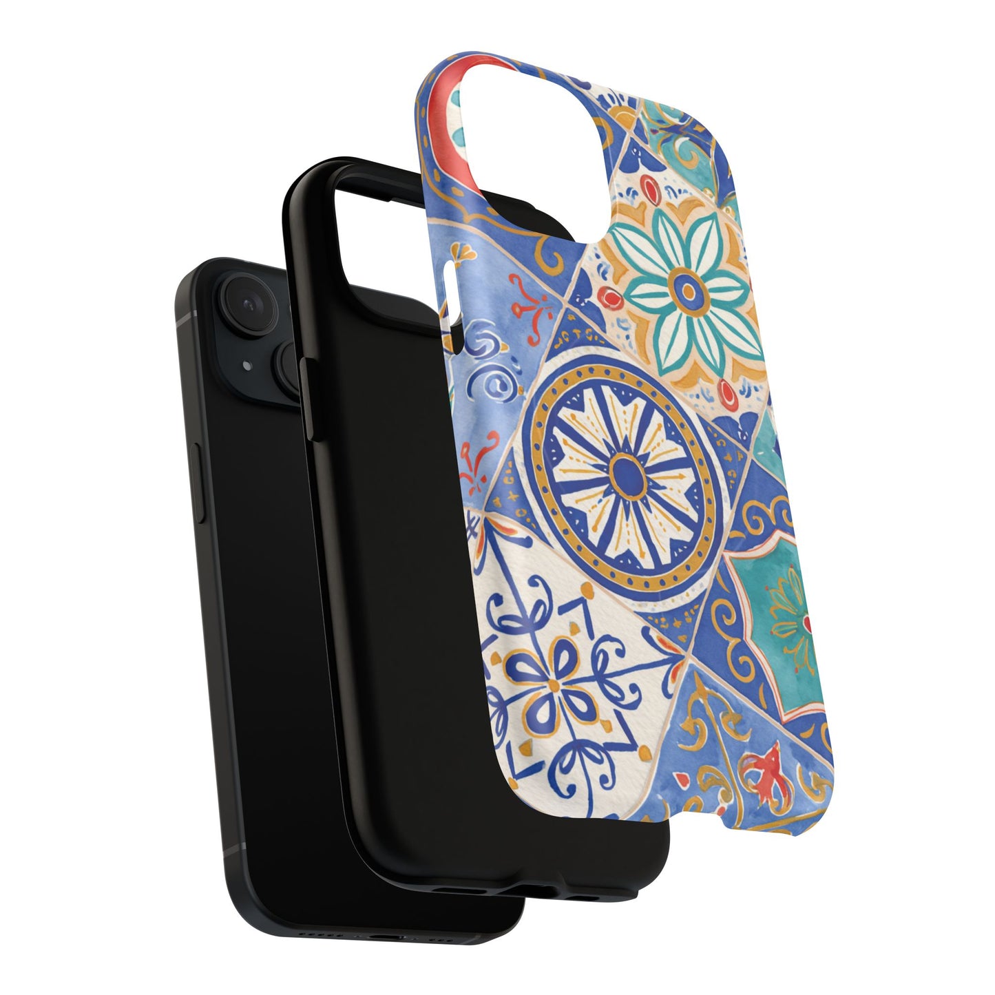 Mediterranean Tile Magnetic Phone Case — Blue Floral Mosaic Tough Case